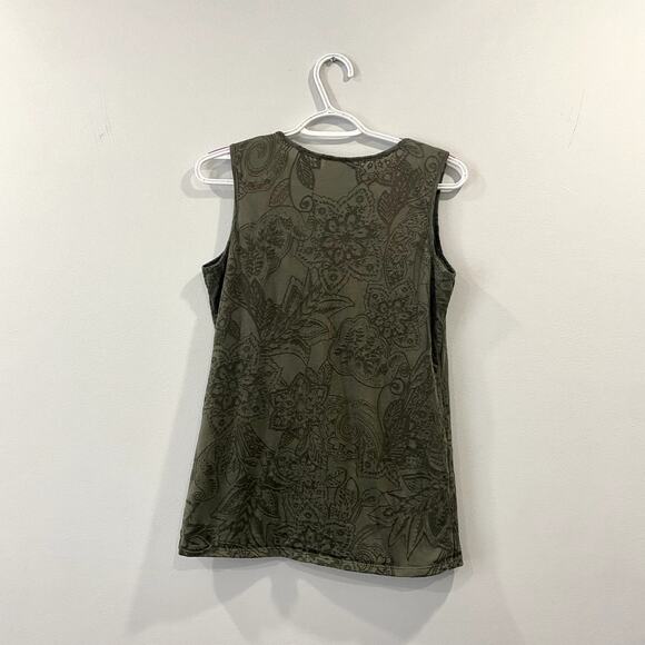 Charter Club Women's Sleeveless Top Olive Green with Crochet Detail Size S - Picture 3 of 6
